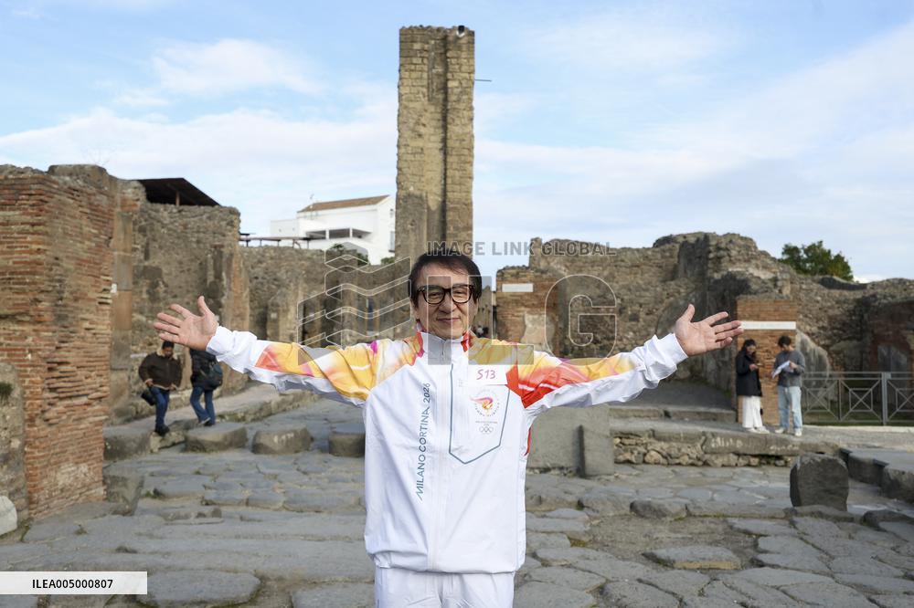 Jackie Chan Holds the Milan Cortina 2026 Olympic Flame - Pompeii