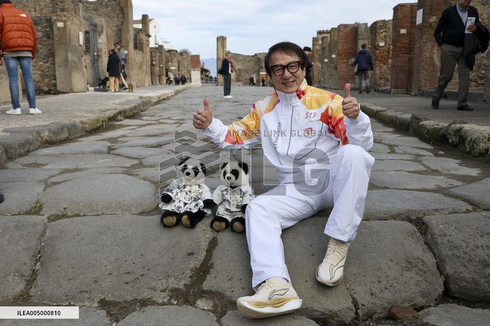 Jackie Chan Holds the Milan Cortina 2026 Olympic Flame - Pompeii