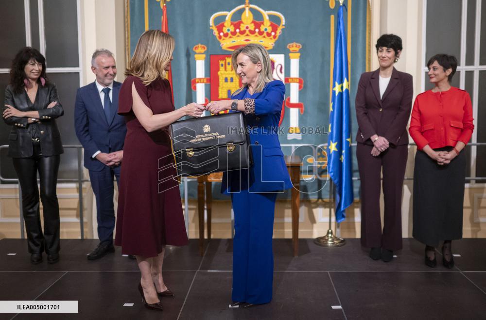 Pilar Alegria Hands Over Portfolio In Madrid - Spain