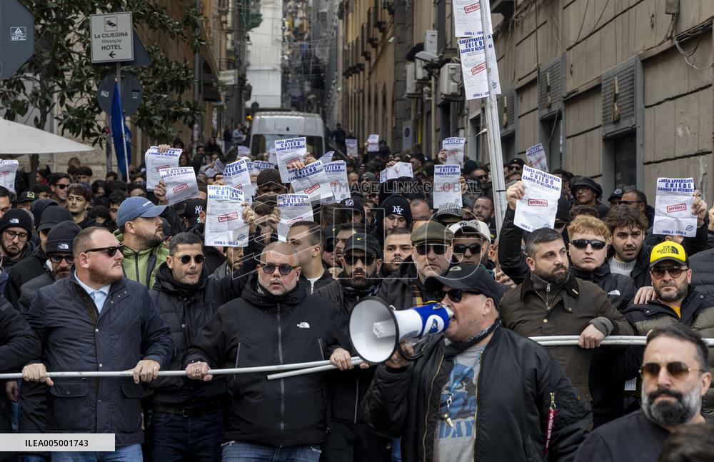 Ultras Groups Protest Travel Bans In Naples - Italy