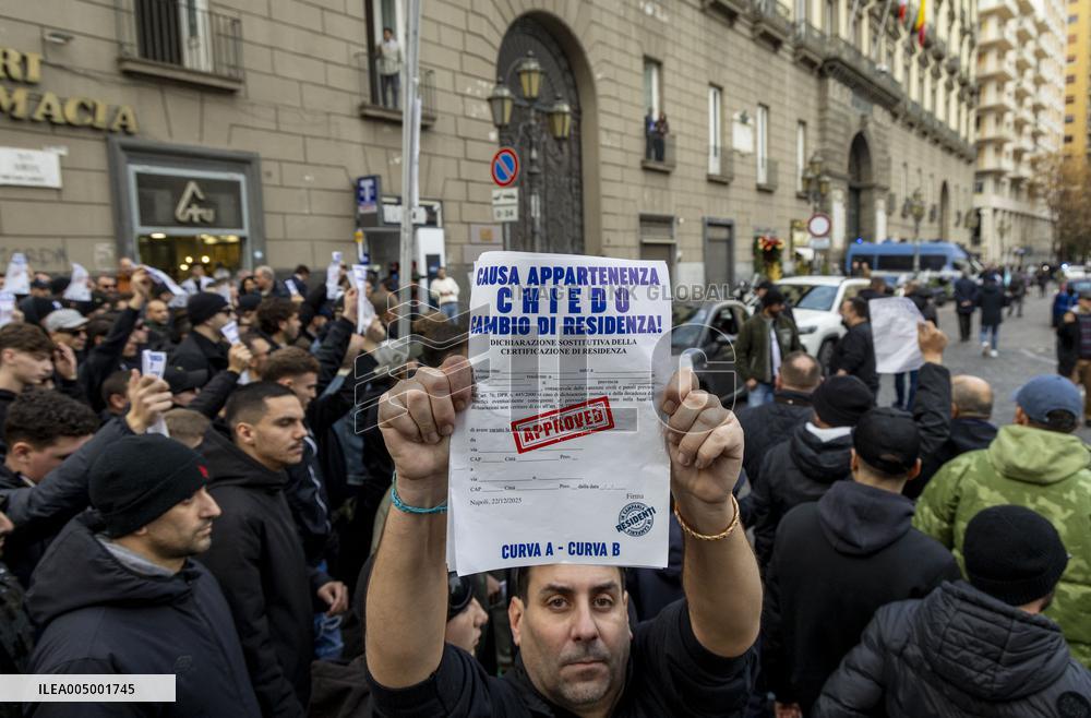 Ultras Groups Protest Travel Bans In Naples - Italy