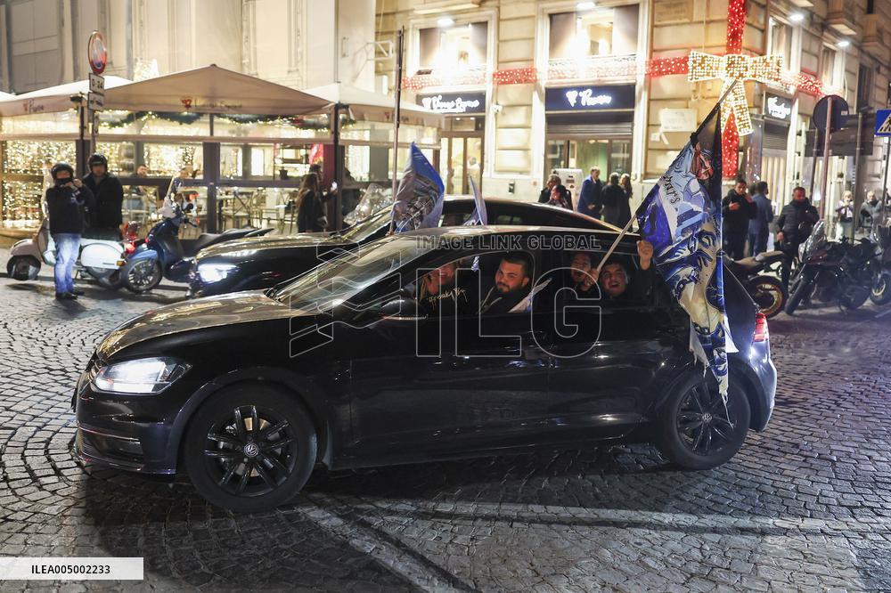 Naples Fans Celebrate Their Victory in The Italian Super Cup - Naples