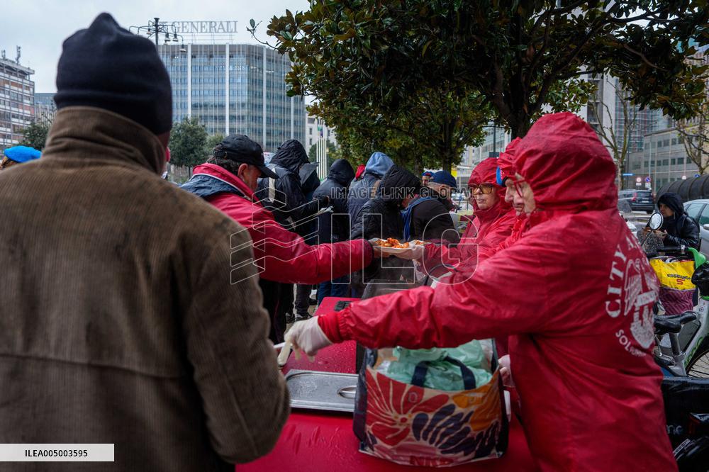 Interfaith Prayer With Food Distribution In Milano - Italy