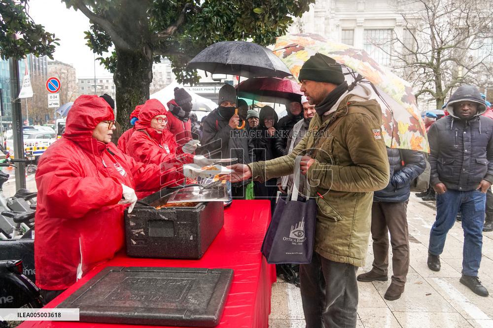 Interfaith Prayer With Food Distribution In Milano - Italy