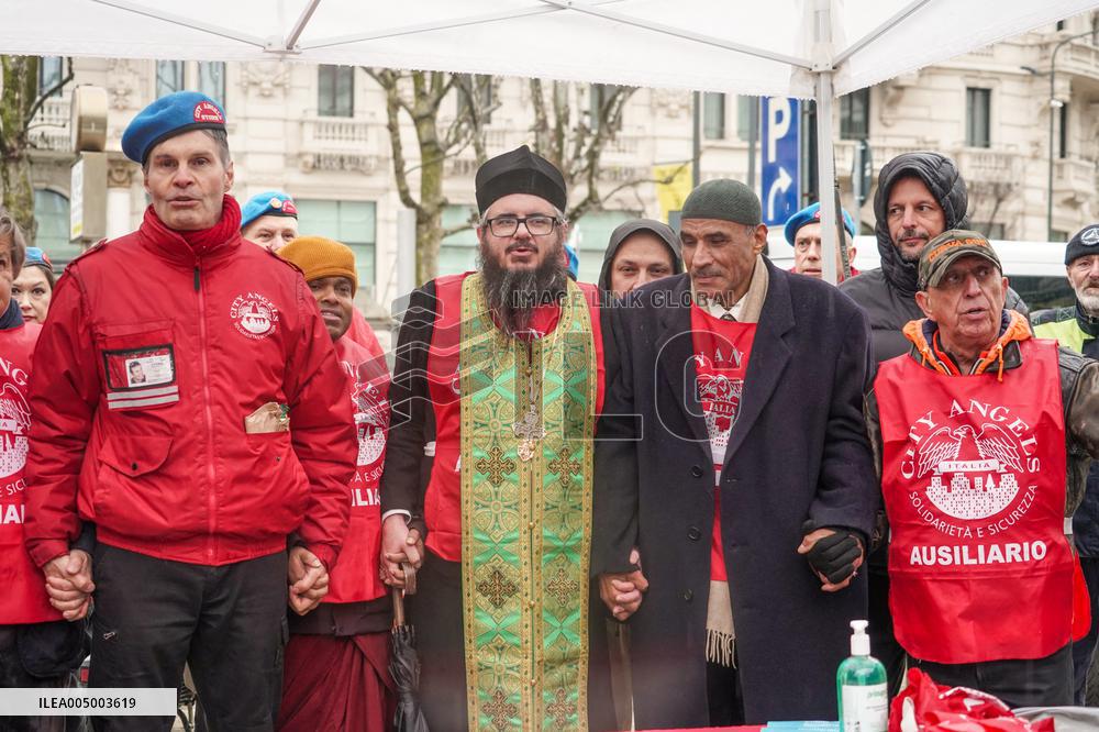 Interfaith Prayer With Food Distribution In Milano - Italy