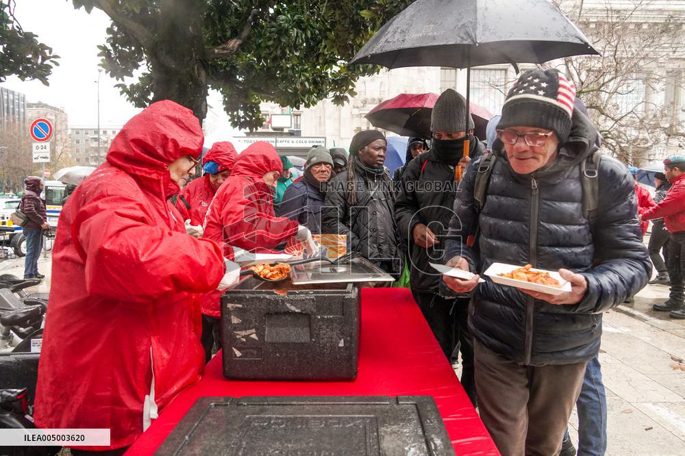 Interfaith Prayer With Food Distribution In Milano - Italy