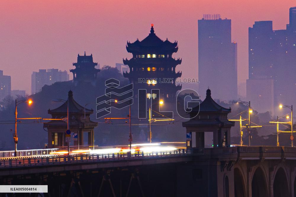 Sunrise Over Yellow Crane Tower In Wuhan - China