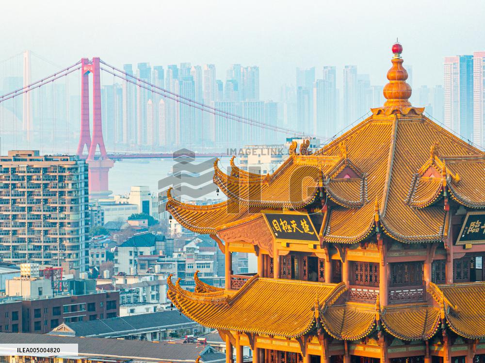 Sunrise Over Yellow Crane Tower In Wuhan - China