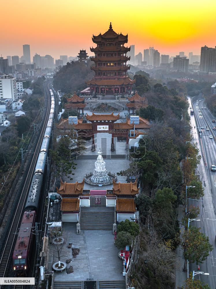 Sunrise Over Yellow Crane Tower In Wuhan - China