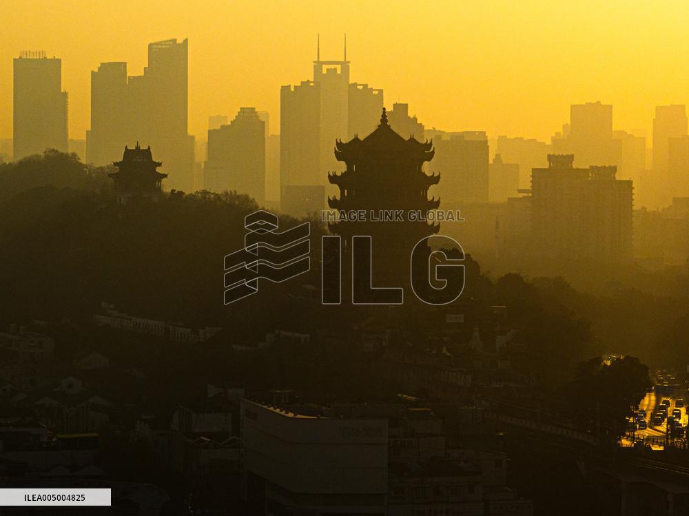 Sunrise Over Yellow Crane Tower In Wuhan - China