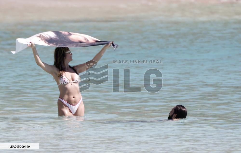 Heidi Klum, Tom Kaulitz and Bill Kaulitz in St Barths - France