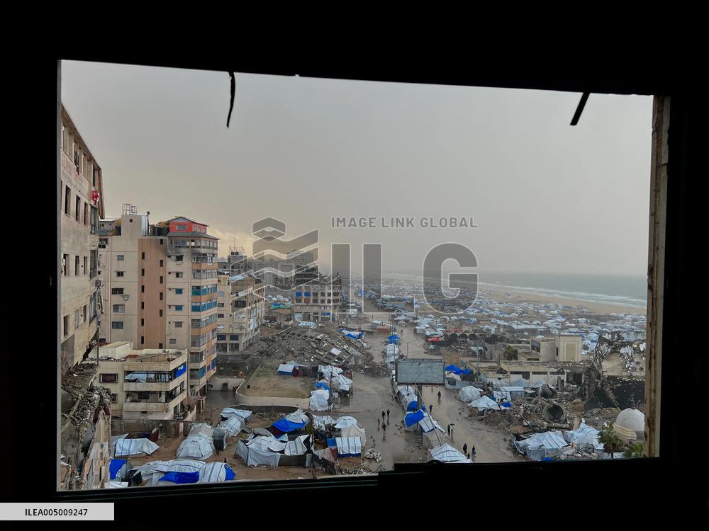 Gaza Seaport Storm Makeshift Tents