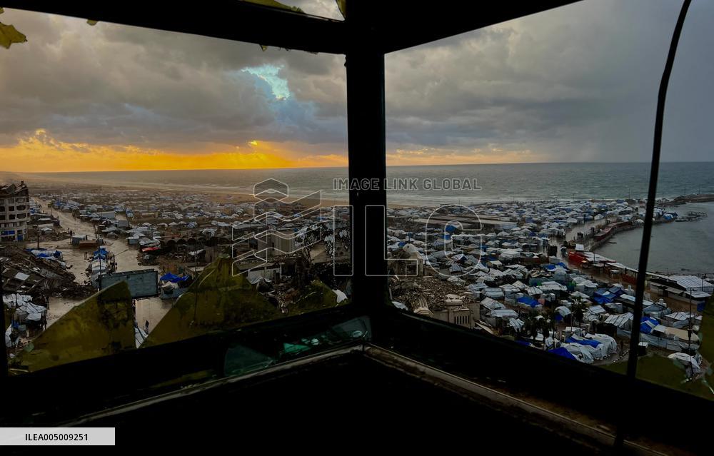 Gaza Seaport Storm Makeshift Tents