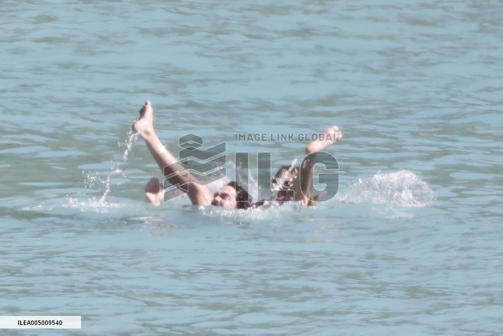Heidi Klum, Tom Kaulitz and Bill Kaulitz in St Barths - France