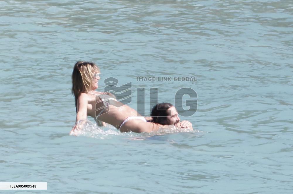 Heidi Klum, Tom Kaulitz and Bill Kaulitz in St Barths - France