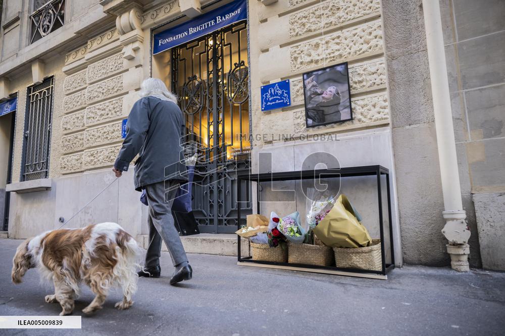 Flowers at Fondation Brigitte Bardot After Actress Death - Paris