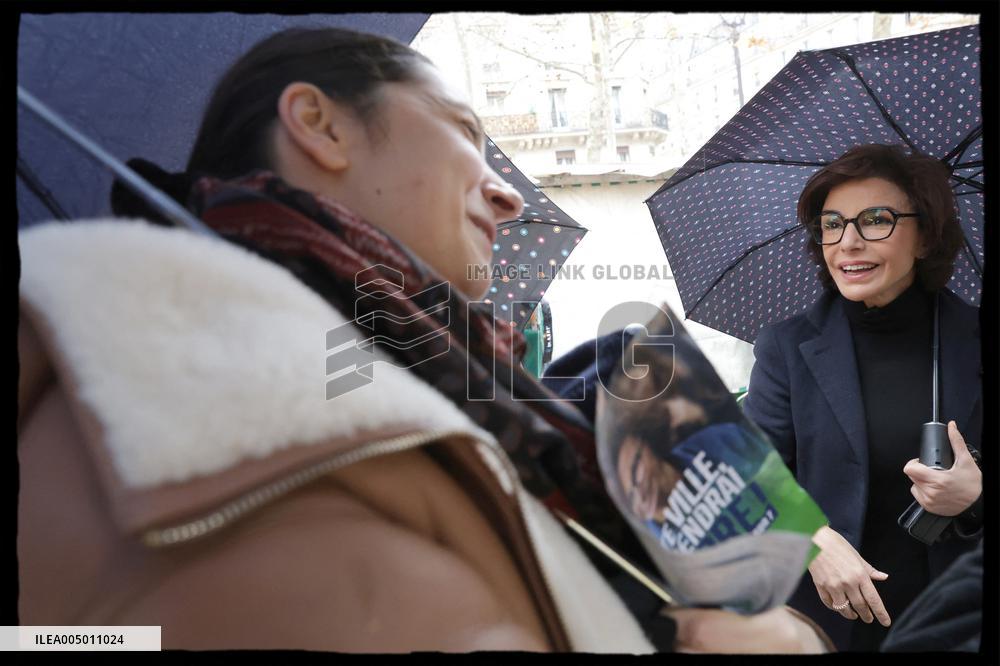 Exclusive - Rachida Dati At Monge Market Visit - Paris