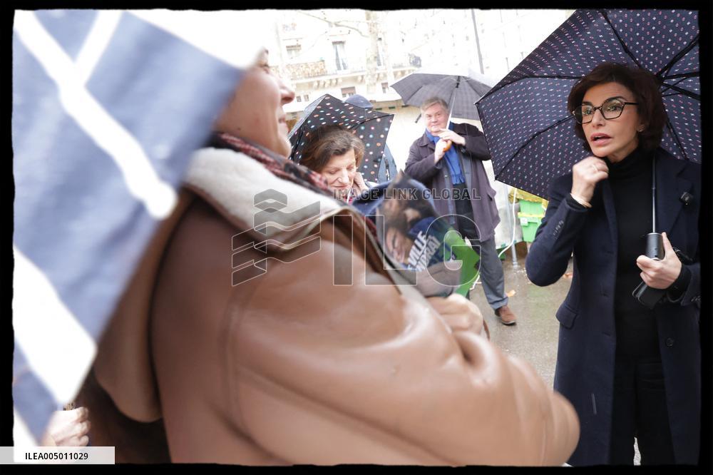 Exclusive - Rachida Dati At Monge Market Visit - Paris