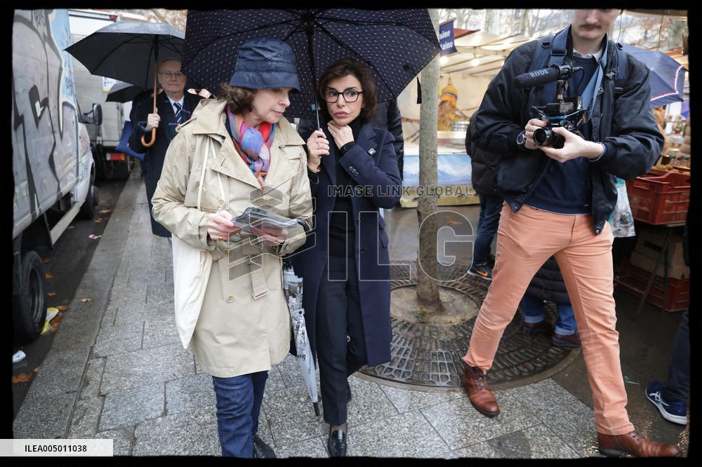 Exclusive - Rachida Dati At Monge Market Visit - Paris