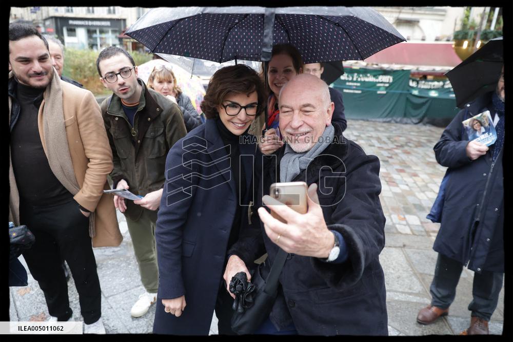 Exclusive - Rachida Dati At Monge Market Visit - Paris