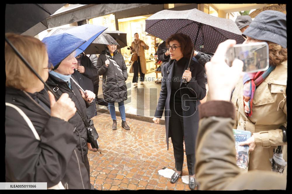 Exclusive - Rachida Dati At Monge Market Visit - Paris