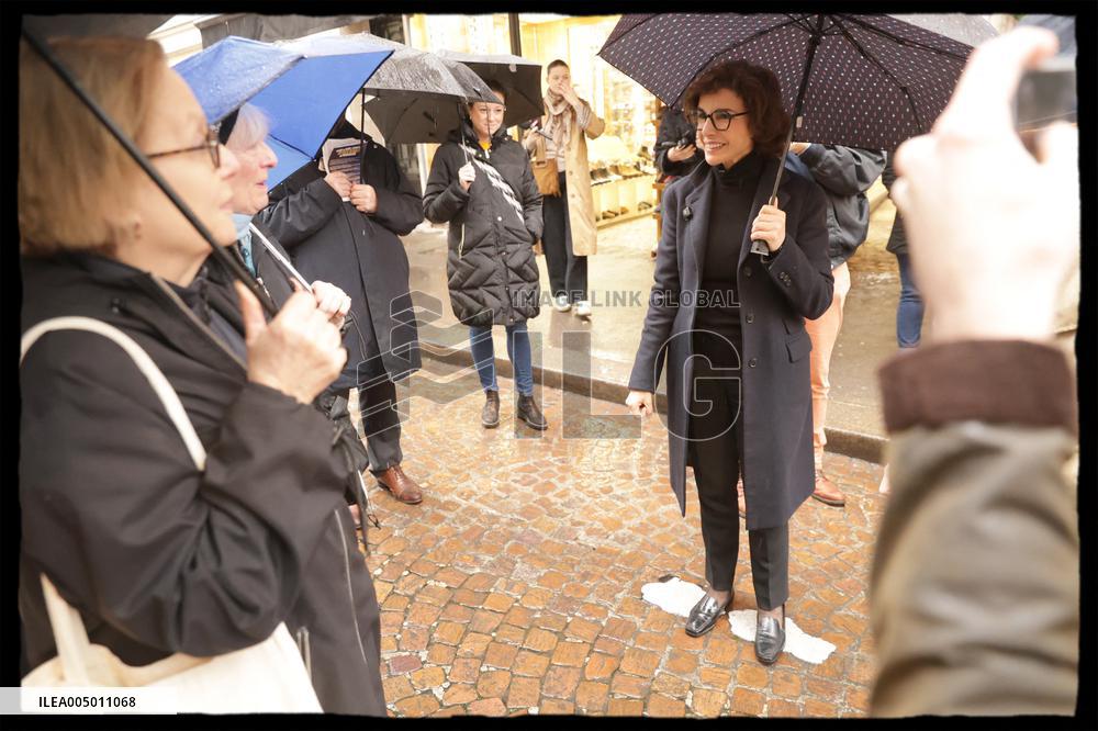 Exclusive - Rachida Dati At Monge Market Visit - Paris