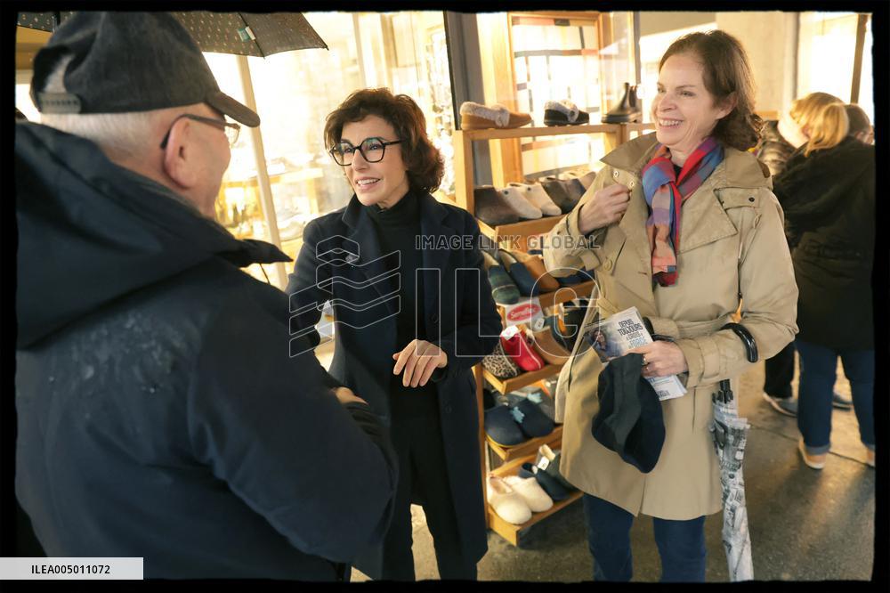 Exclusive - Rachida Dati At Monge Market Visit - Paris