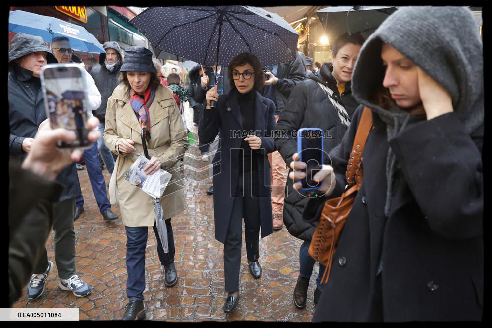Exclusive - Rachida Dati At Monge Market Visit - Paris