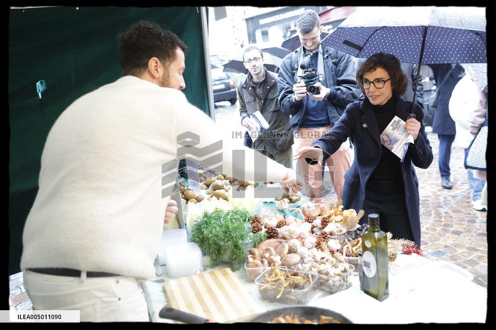 Exclusive - Rachida Dati At Monge Market Visit - Paris
