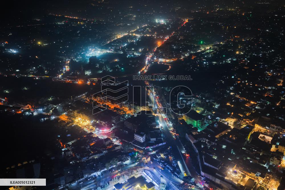 Night Drone Views of Damascus at the End of 2025