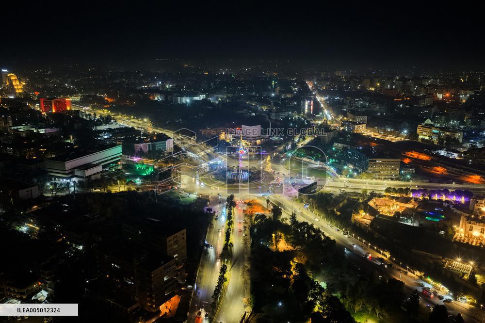 Night Drone Views of Damascus at the End of 2025