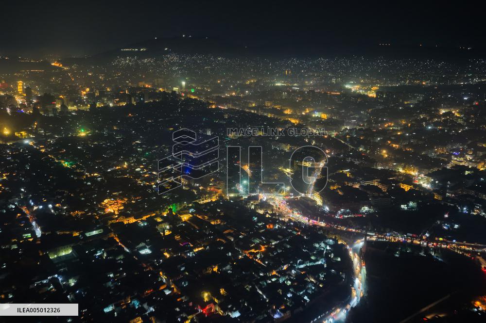 Night Drone Views of Damascus at the End of 2025
