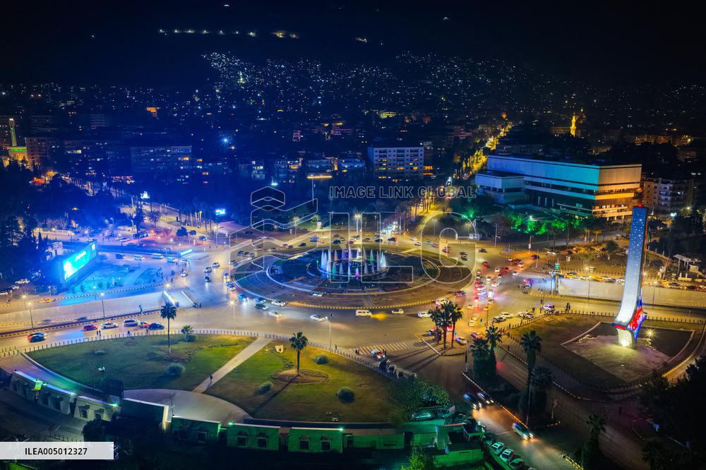 Night Drone Views of Damascus at the End of 2025