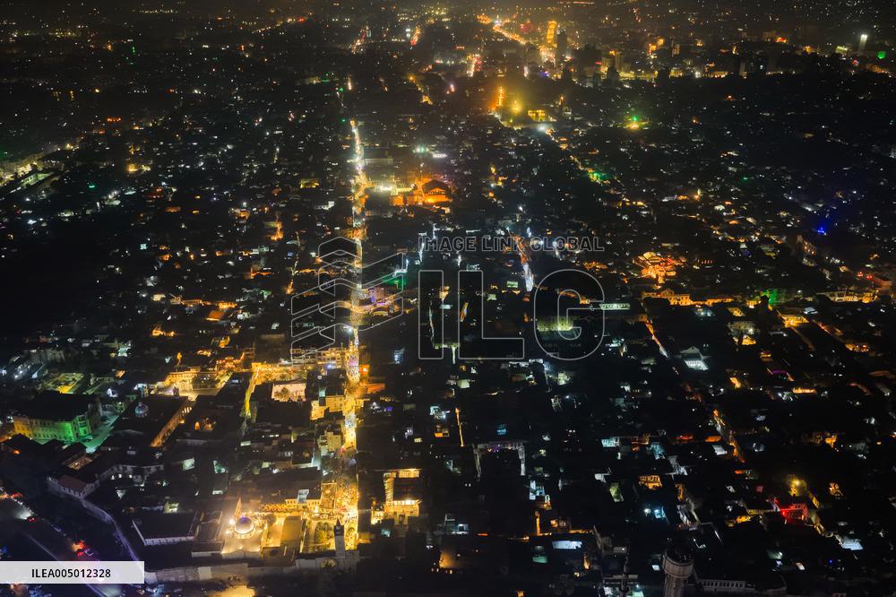 Night Drone Views of Damascus at the End of 2025