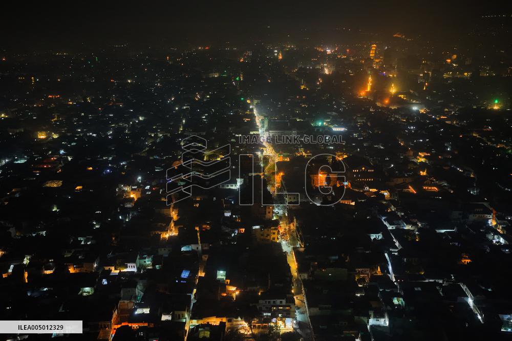 Night Drone Views of Damascus at the End of 2025