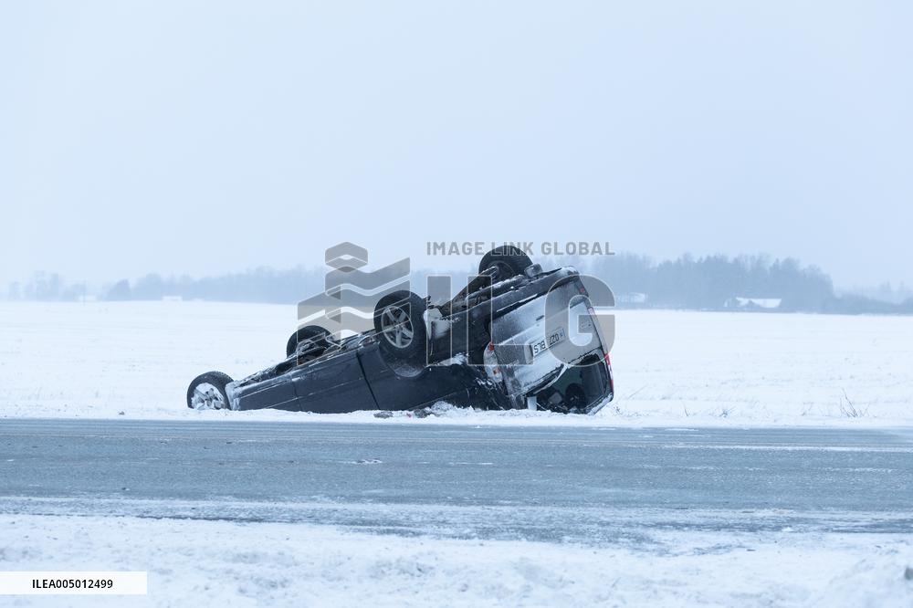 Slippery winter road