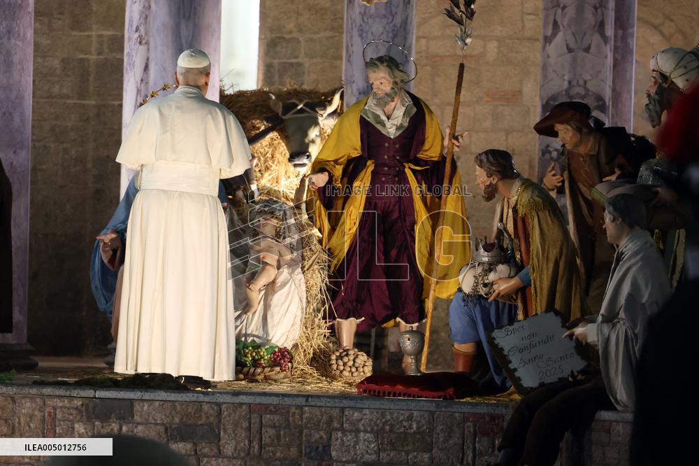 Pope Leo XIV Prays Before the Nativity Scene - Vatican