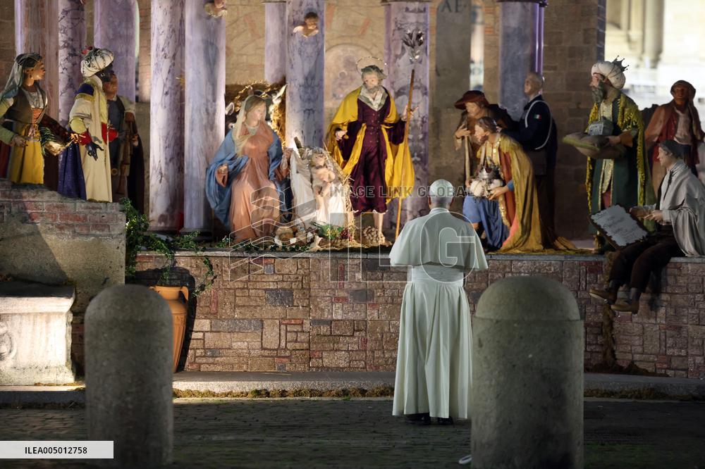 Pope Leo XIV Prays Before the Nativity Scene - Vatican