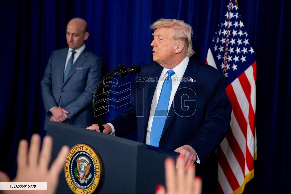Donald Trump at news conference at the Mar-a-Lago Club in Palm Beach