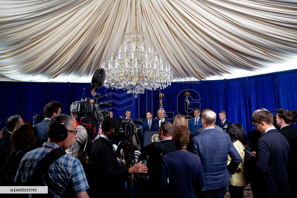 Donald Trump at news conference at the Mar-a-Lago Club in Palm Beach