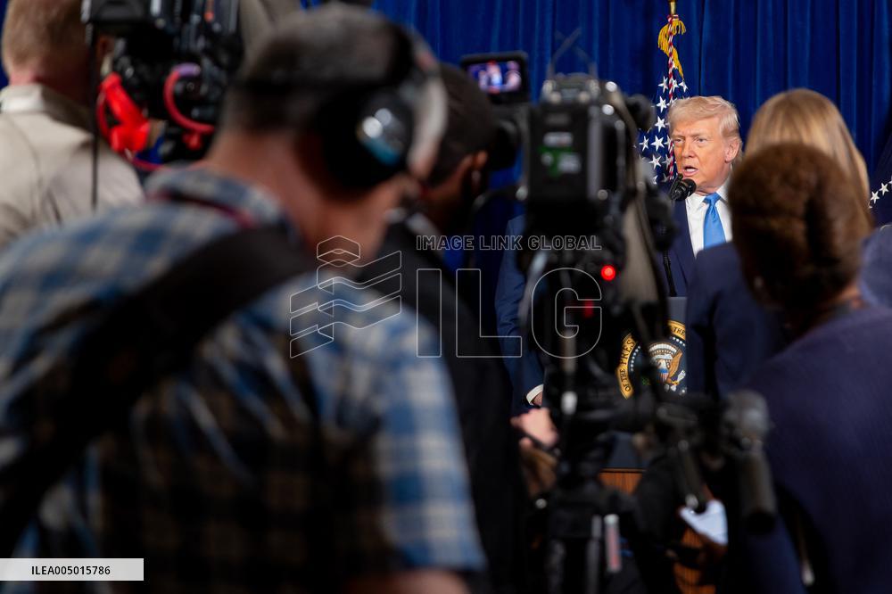 Donald Trump at news conference at the Mar-a-Lago Club in Palm Beach