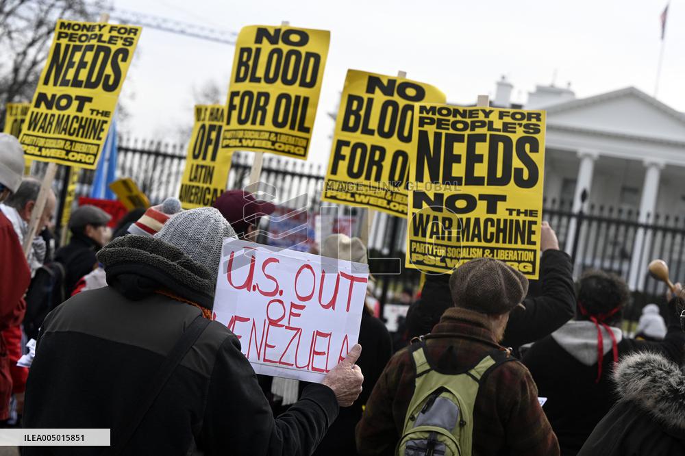 Protest Outside Of White House Against U.S. Military Strike On Venezuela - Washington