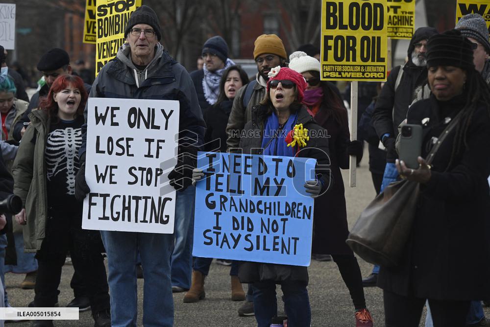 Protest Outside Of White House Against U.S. Military Strike On Venezuela - Washington