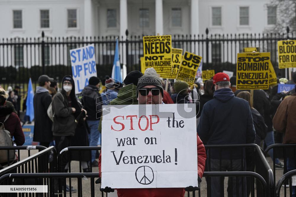 Protest Outside Of White House Against U.S. Military Strike On Venezuela - Washington