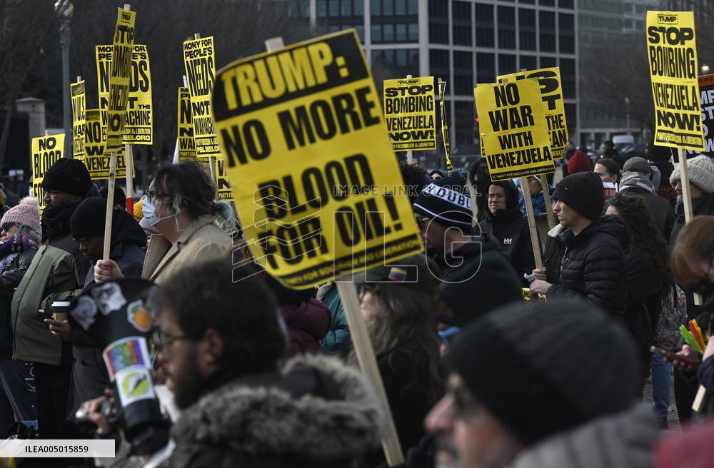 Protest Outside Of White House Against U.S. Military Strike On Venezuela - Washington