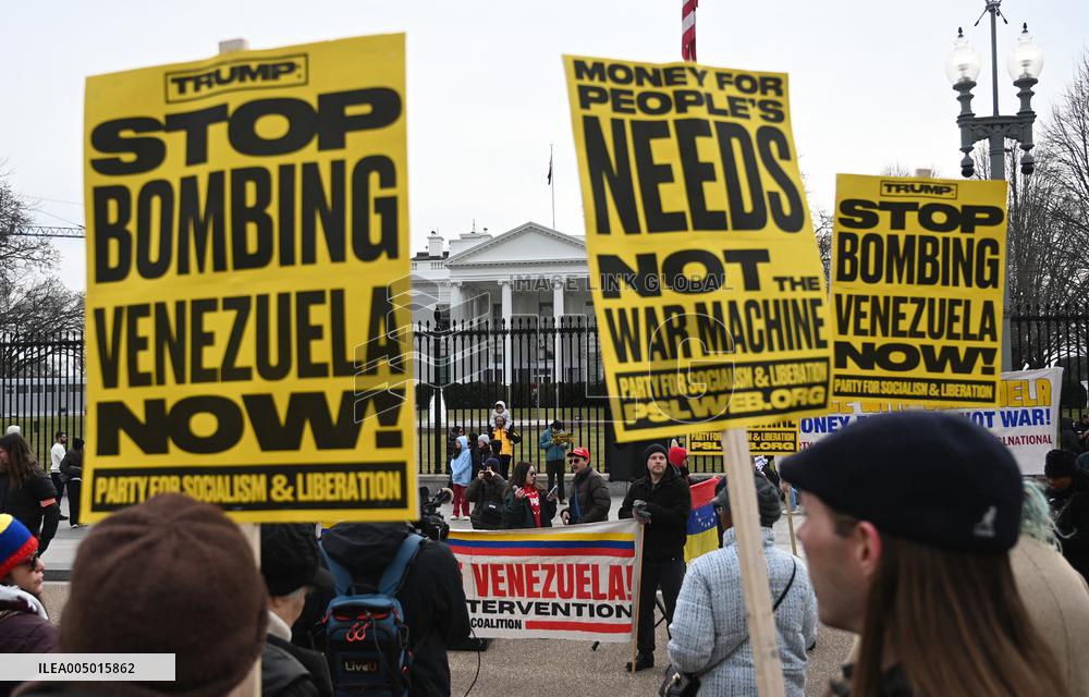 Protest Outside Of White House Against U.S. Military Strike On Venezuela - Washington