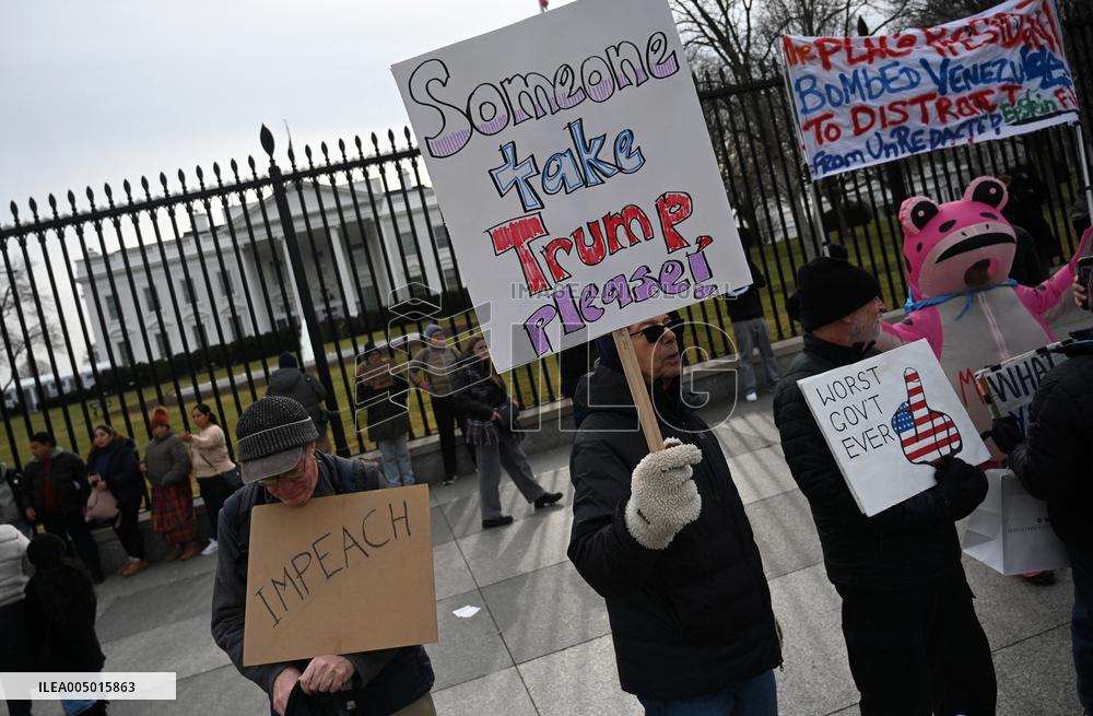 Protest Outside Of White House Against U.S. Military Strike On Venezuela - Washington