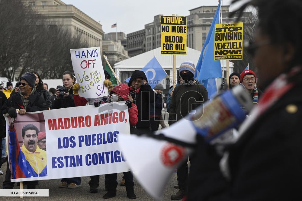 Protest Outside Of White House Against U.S. Military Strike On Venezuela - Washington