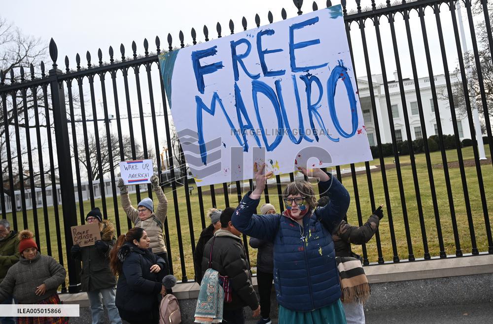 Protest Outside Of White House Against U.S. Military Strike On Venezuela - Washington