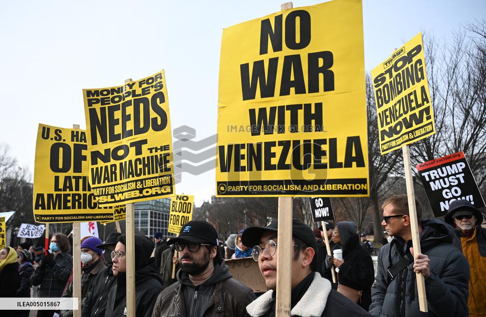 Protest Outside Of White House Against U.S. Military Strike On Venezuela - Washington